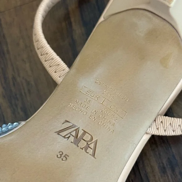 Zara Women's Beige and White Embellished Heels - Picture 5 of 6